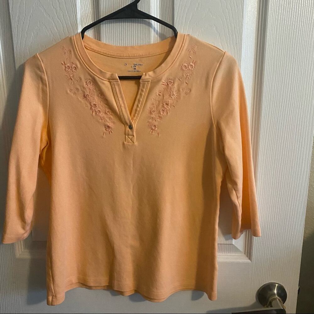 Cherokee Women's Peach Embroidered Henley Top
